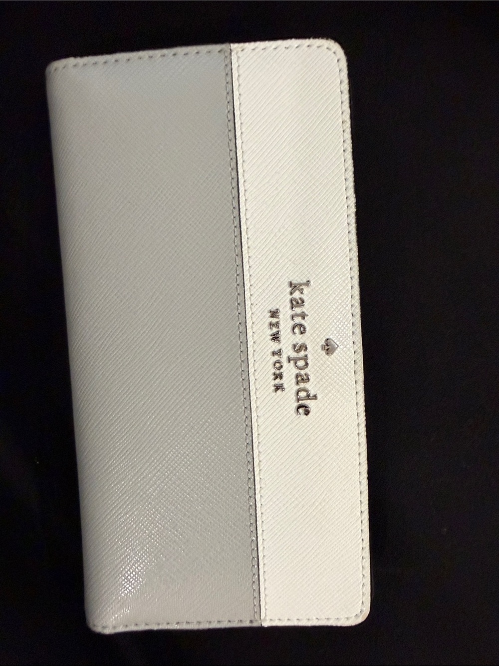kate spade Two-Tone White and Light Gray Saffiano Zip Wallet